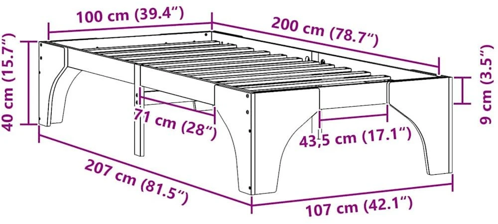 Lova Lovos rėmas Ruda 100 x 200 cm Kietos pušies mediena
