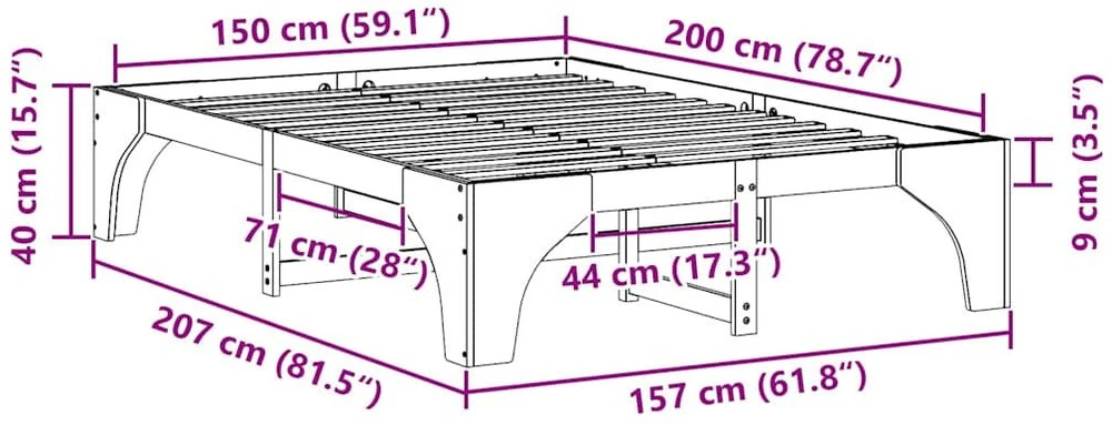 Lovos rėmas Ruda 150 x 200 cm Kietos pušies mediena