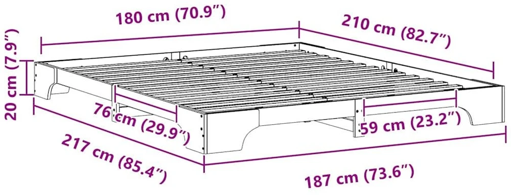 Lova Lovos rėmas Ruda 180 x 210 cm Kietos pušies mediena