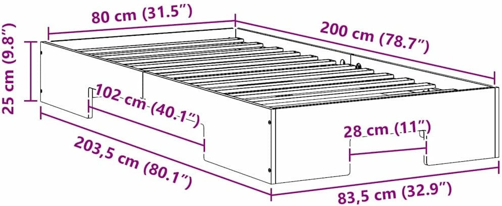 Lova Lovos rėmas Ruda 80 x 200 cm