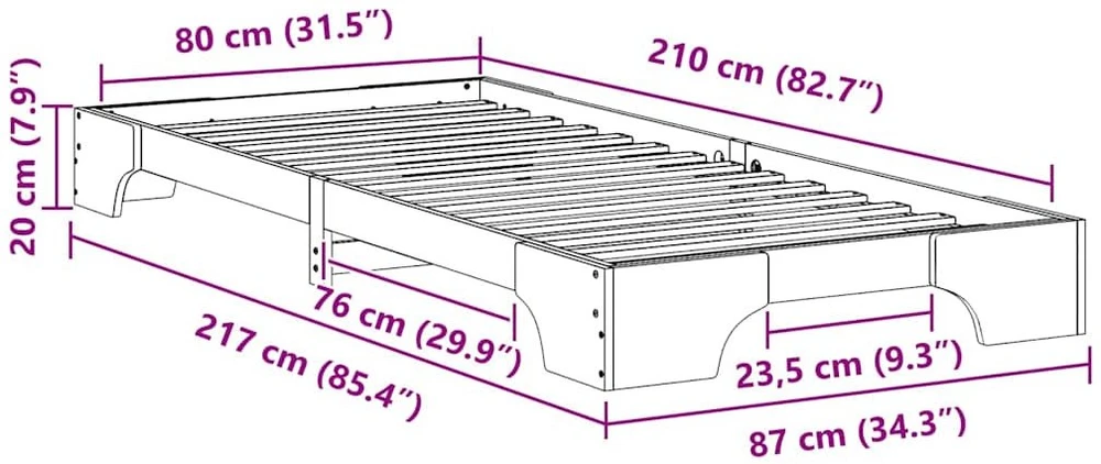 Lova Lovos rėmas Ruda 80 x 210 cm Kietos pušies mediena