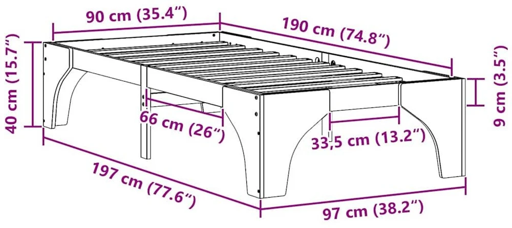 Lova Lovos rėmas Ruda 90 x 190 cm Kietos pušies mediena