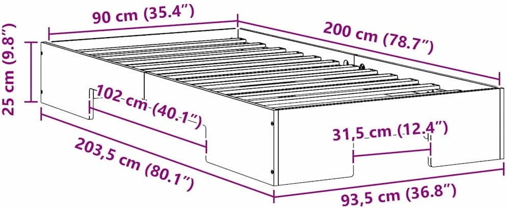 Lova Lovos rėmas Ruda 90 x 200 cm