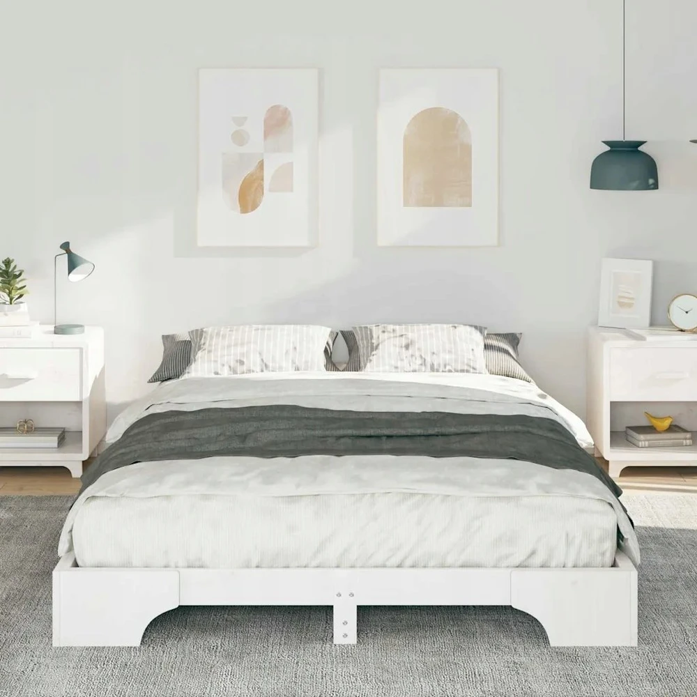 Lova Lovos rėmas Balta 140 x 220 cm Kietos pušies mediena