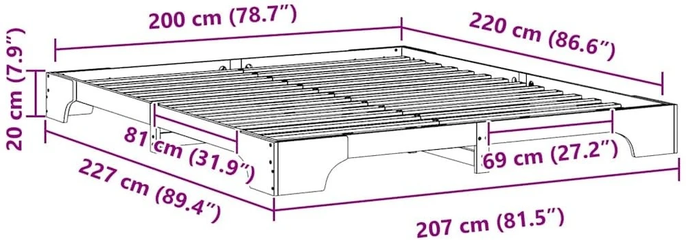 Lova Lovos rėmas Balta 200 x 220 cm Kietos pušies mediena