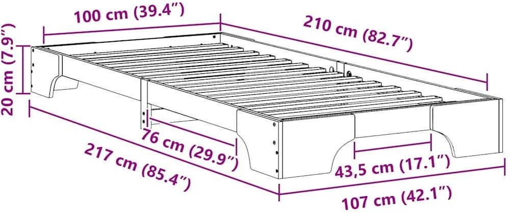 Lova Lovos rėmas Ruda 100 x 210 cm Kietos pušies mediena