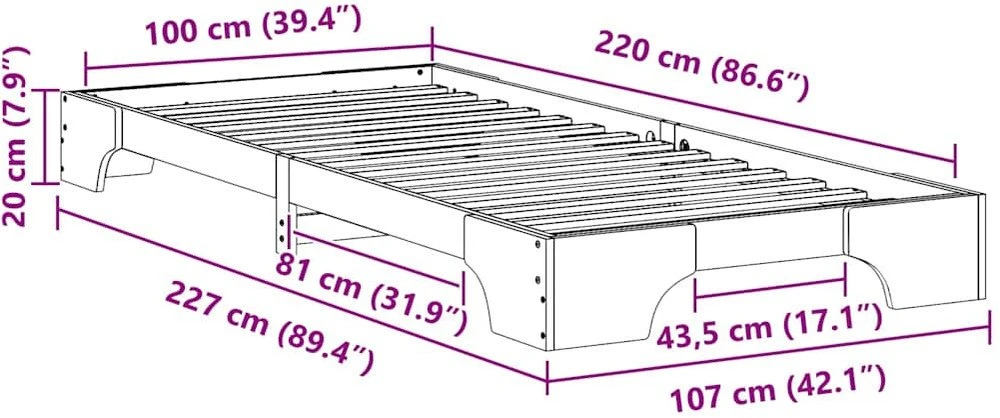 Lova Lovos rėmas Ruda 100 x 220 cm Kietos pušies mediena
