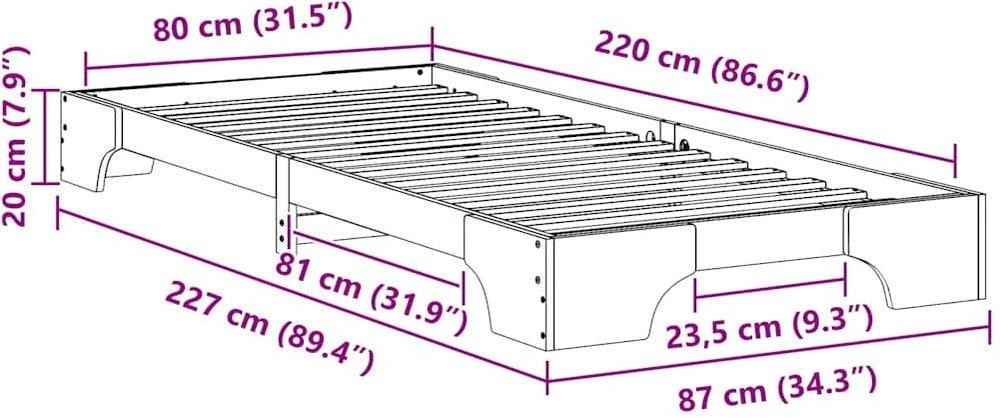 Lova Lovos rėmas Ruda 80 x 220 cm Kietos pušies mediena