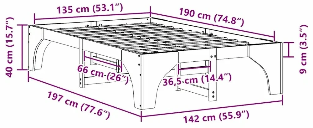 Lova Lovos rėmas Ruda 135 x 190 cm Kietos pušies mediena