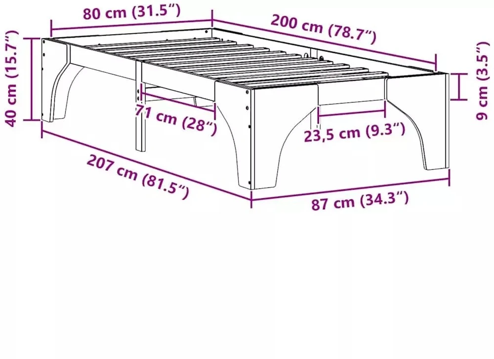 Lova Lovos rėmas Ruda 80 x 200 cm Kietos pušies mediena