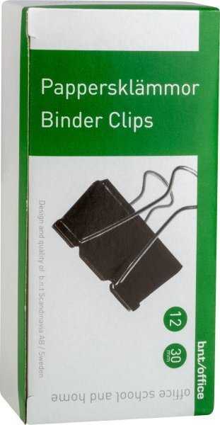 Stickn Papirklemme stål bnt sort 30mm foldback 12stk/pak - (12 stk.)