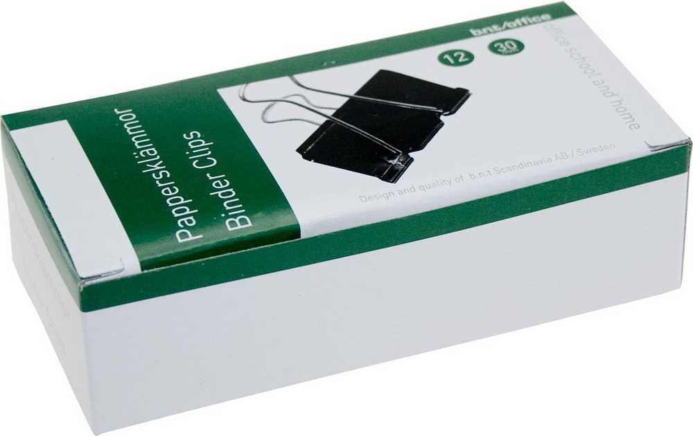 Stickn Papirklemme stål bnt sort 30mm foldback 12stk/pak - (12 stk.)