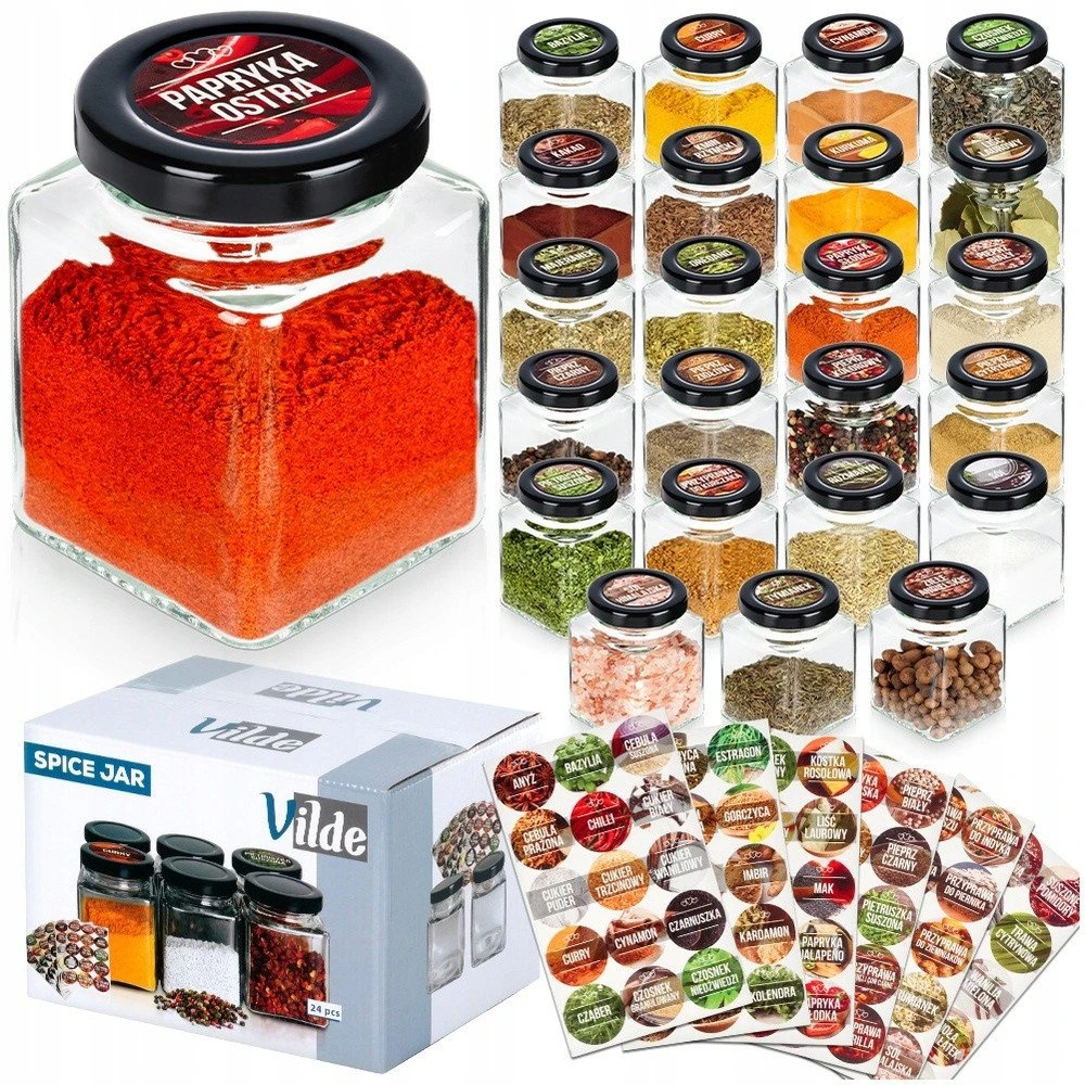 Prieskonių indeliai Vilde 100 ml, 24 vnt. su 90 lipdukų