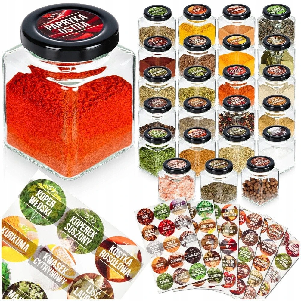 Prieskonių indeliai Vilde 100 ml, 24 vnt. su 90 lipdukų