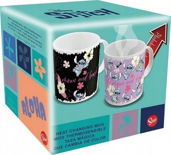 STOR Disney Stitch - spalvą keičiantis keraminis puodelis dovanų dėžutėje iš Stitch & Angel kolekcijos, 325 ml