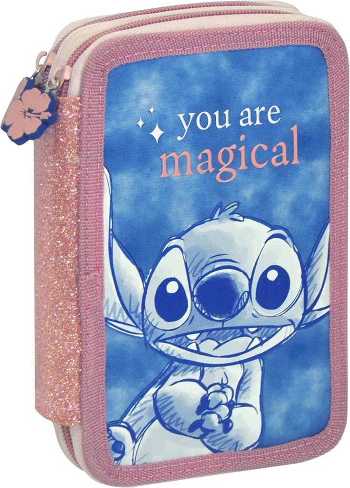 Piórnik Penalas Dviejų skyrių pieštukų dėklas „Stitch“ su priedais