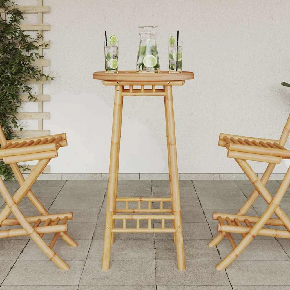 Lauko baro stalas, apvalus, Ø55x100 cm, bambukas, Ø55x100 cm