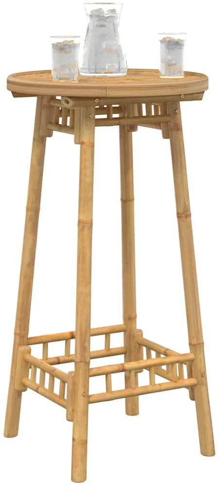 Lauko baro stalas, apvalus, Ø55x100 cm, bambukas, Ø55x100 cm