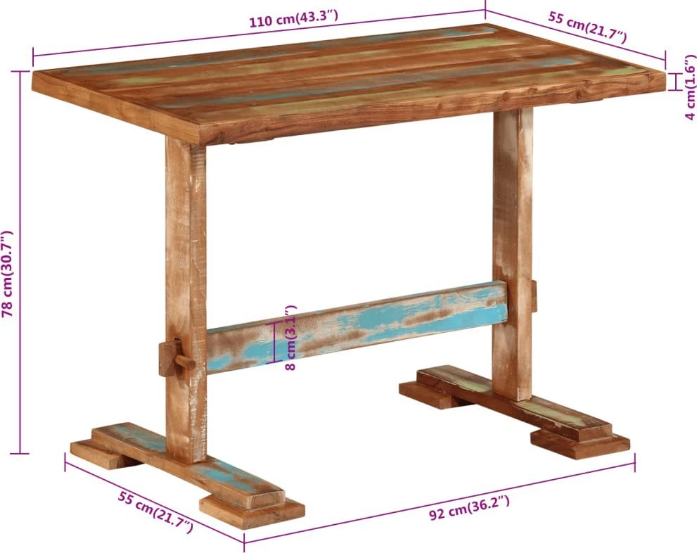 Valgomojo stalas, 110x55x78cm, perdirbtos medienos masyvas