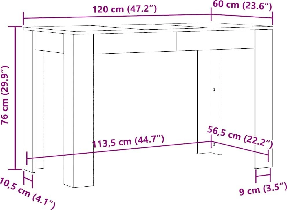 Valgomojo stalas, juodos ąžuolas, 120x60x76cm, apdirbta mediena