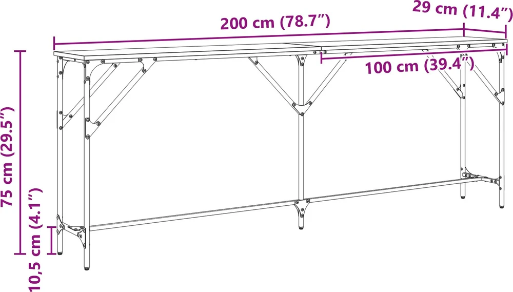 Konsolinis stalas juoda ąžuolo 200 x 29 x 75 cm
