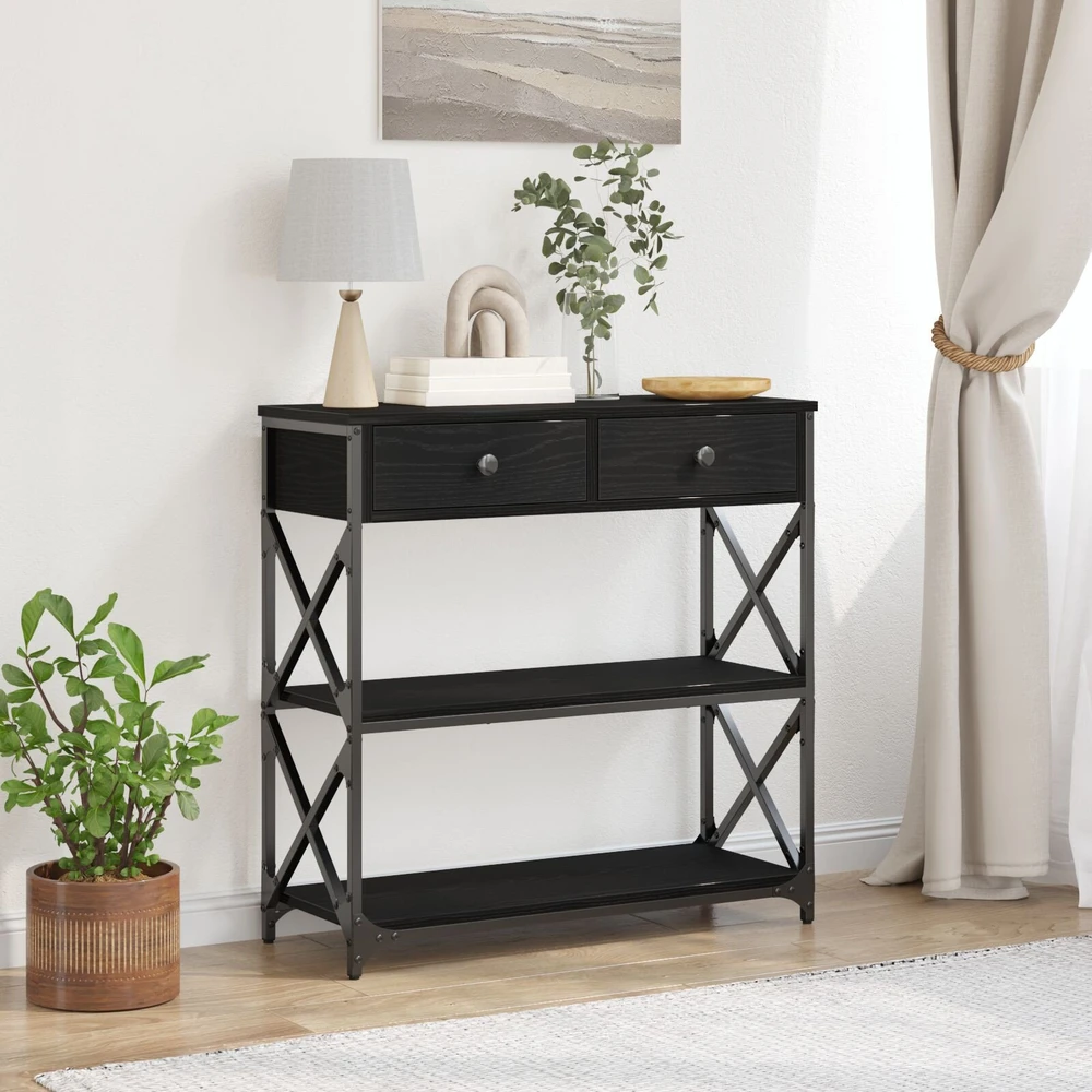 Konsolės stalas juoda ąžuolo 75 x 28 x 75 cm