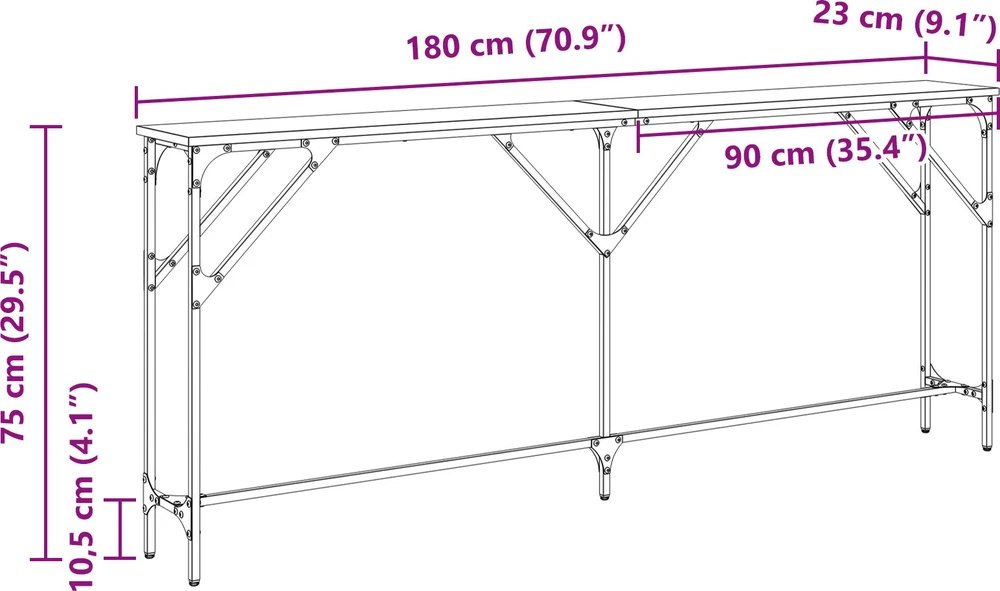 Konsolinis stalas Senovinis medis 180 x 23 x 75 cm