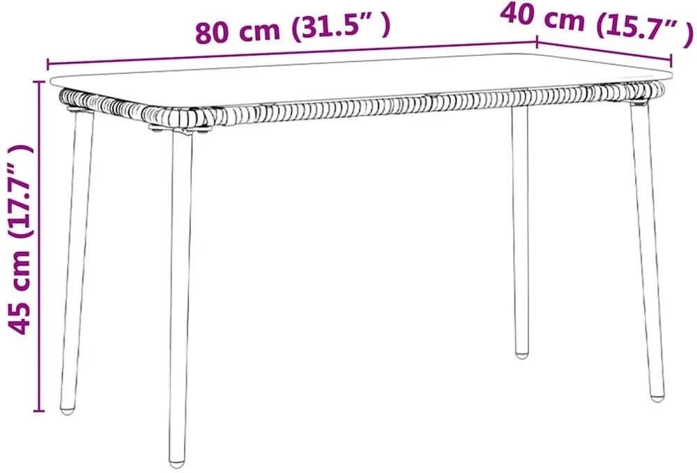 Sodo stalas Juoda 80 x 40 x 45 cm poliratanas