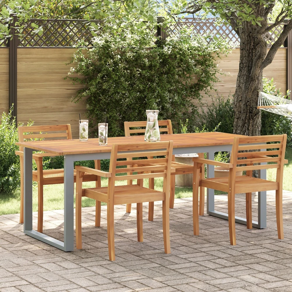 Sodo stalas Pilka 200 x 90 x 75 cm Kietos akacijos mediena