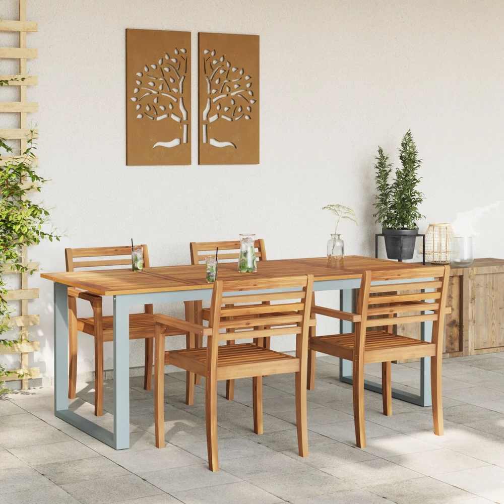 Sodo stalas Pilka 200 x 90 x 75 cm Kietos akacijos mediena