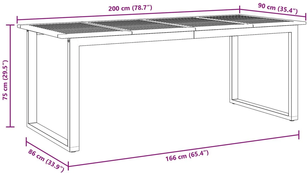 Sodo stalas Pilka 200 x 90 x 75 cm Kietos akacijos mediena