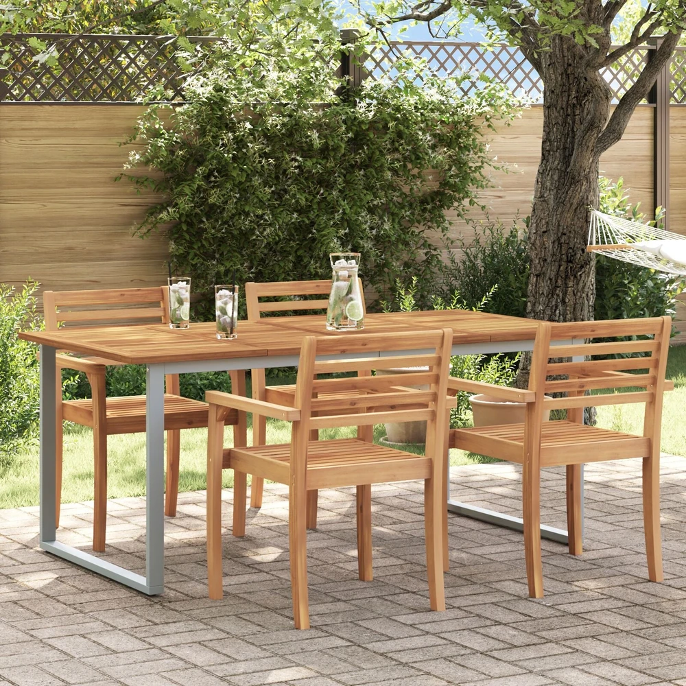 Sodo stalas Pilka 180 x 90 x 75 cm Kietos akacijos mediena