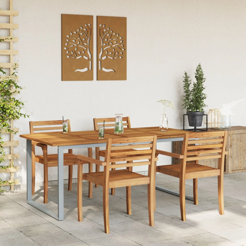 Sodo stalas Pilka 180 x 90 x 75 cm Kietos akacijos mediena