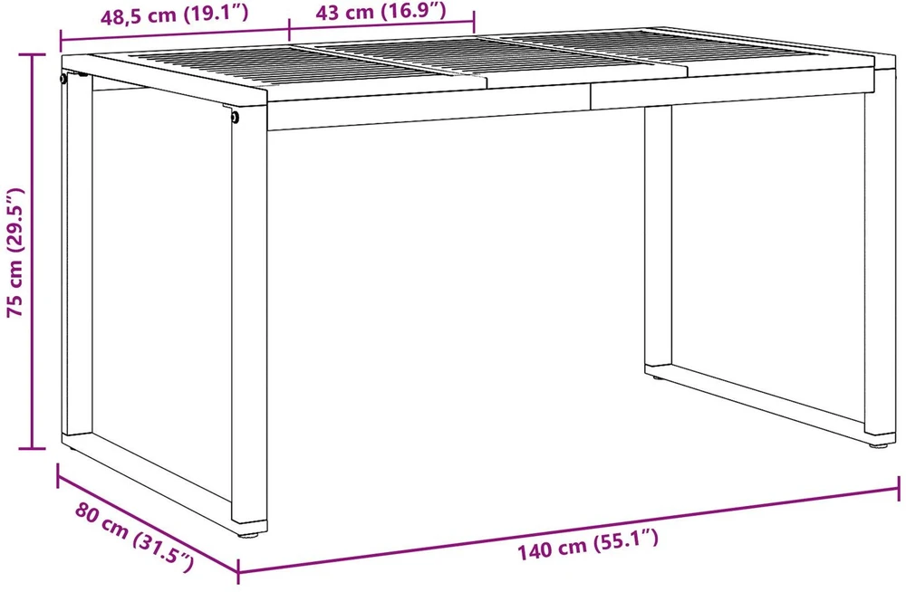Sodo stalas Pilka 140 x 80 x 75 cm Kietos akacijos mediena