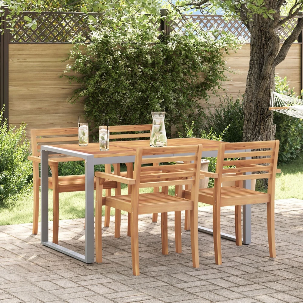 Sodo stalas Pilka 140 x 80 x 75 cm Kietos akacijos mediena