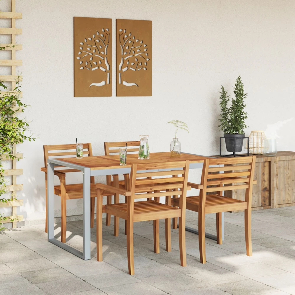 Sodo stalas Pilka 140 x 80 x 75 cm Kietos akacijos mediena