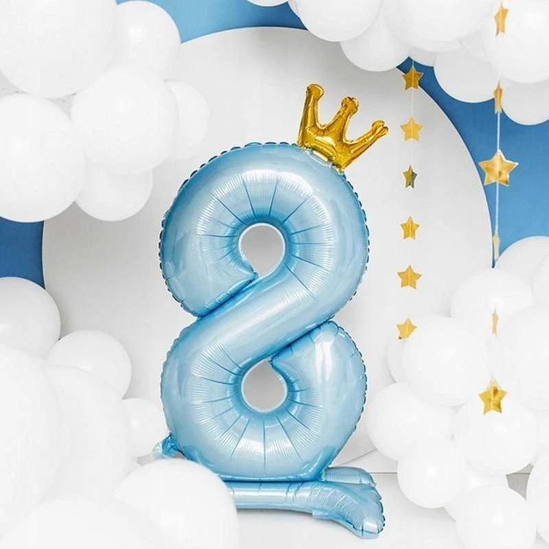 PartyDeco Folinis pastatomas balionas skaičius "8" melsvas 84cm