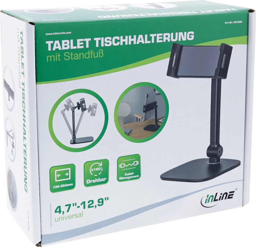 InLine® planšetinio kompiuterio laikiklis su stovu, iki 12,9'', juodas