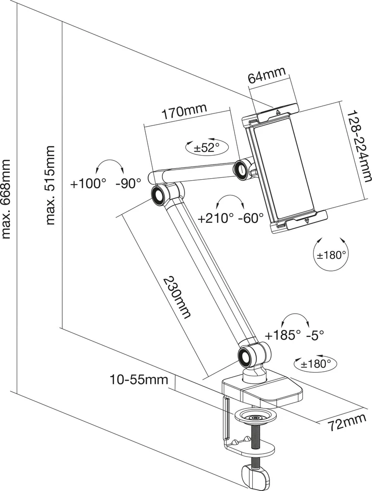 Laikiklis InLine® Planšetė holder with table clamp, iki 12.9'', juodas