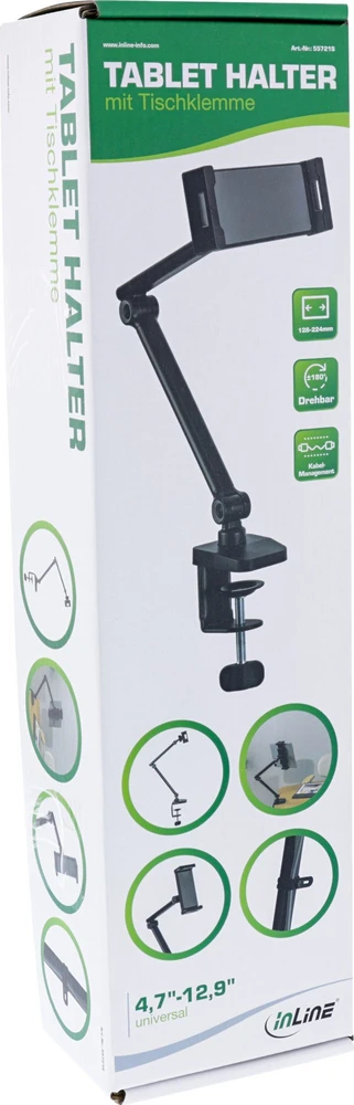 Laikiklis InLine® Planšetė holder with table clamp, iki 12.9'', juodas