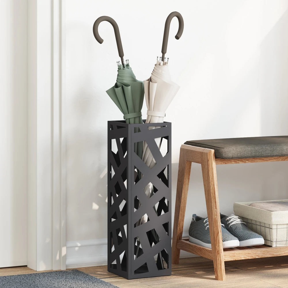 Lietaus skėtis stovas Juoda 15,5 x 15,5 x 49 cm Plienas