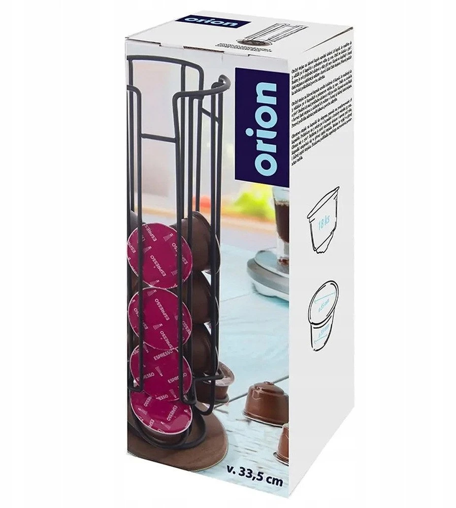 Orion kavos kapsulių laikiklis RADKA 33.5 cm - metalinis, juodas, sukamas, 18 kapsulių