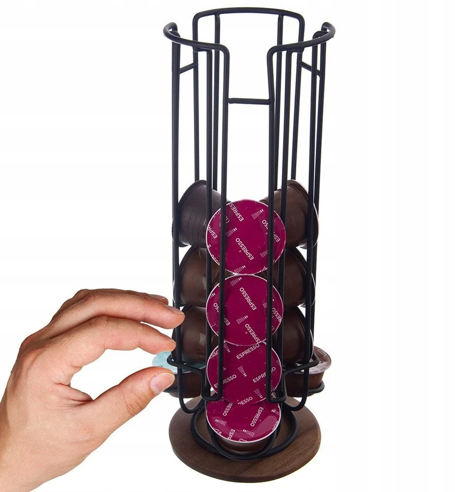 Orion kavos kapsulių laikiklis RADKA 33.5 cm - metalinis, juodas, sukamas, 18 kapsulių