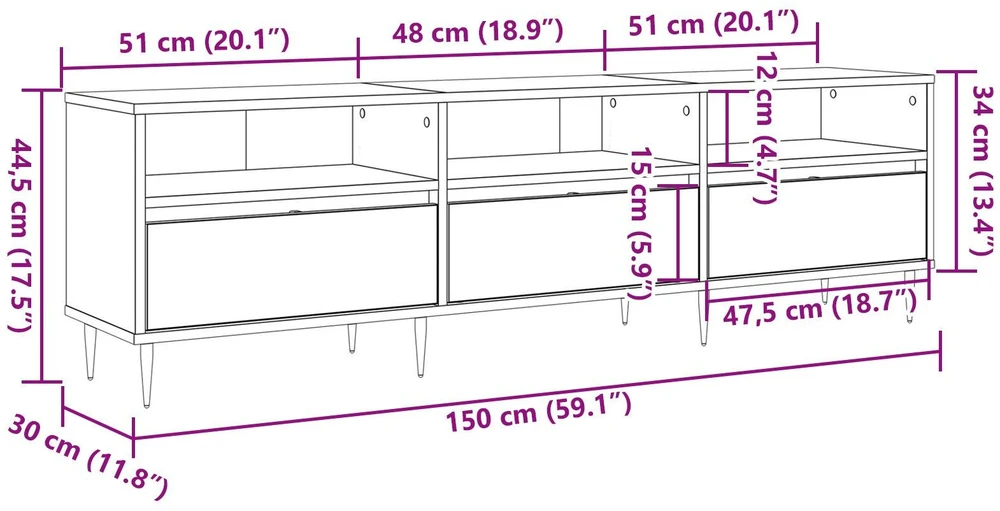 TV staliukas Televizoriaus spintelė 150 x 30 x 45 cm Amatininkų ąžuolas