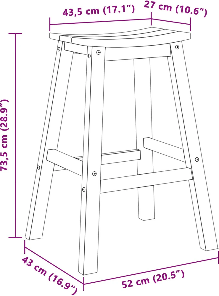 Baro taburetė 2 vnt. Juoda 52 x 43 x 73,5 cm HDPE