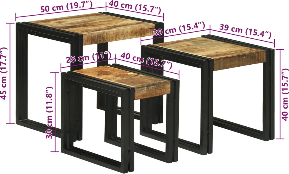Suklijuotas stalas 3 vnt. Ruda ir juoda 50 x 40 x 45 cm