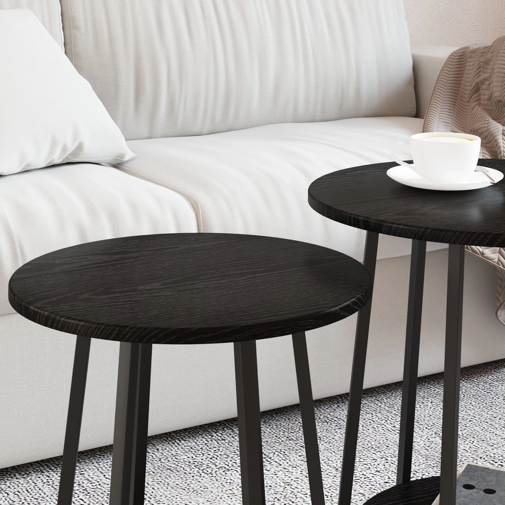 Šoninių staliukų komplektas 2 vnt. Juodas ąžuolas