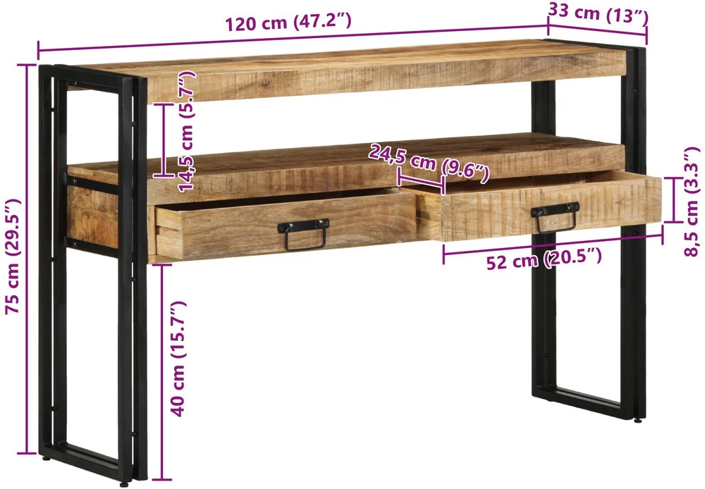 Konsolinis stalas Ruda 120 x 33 x 75 cm Kietas mango medis
