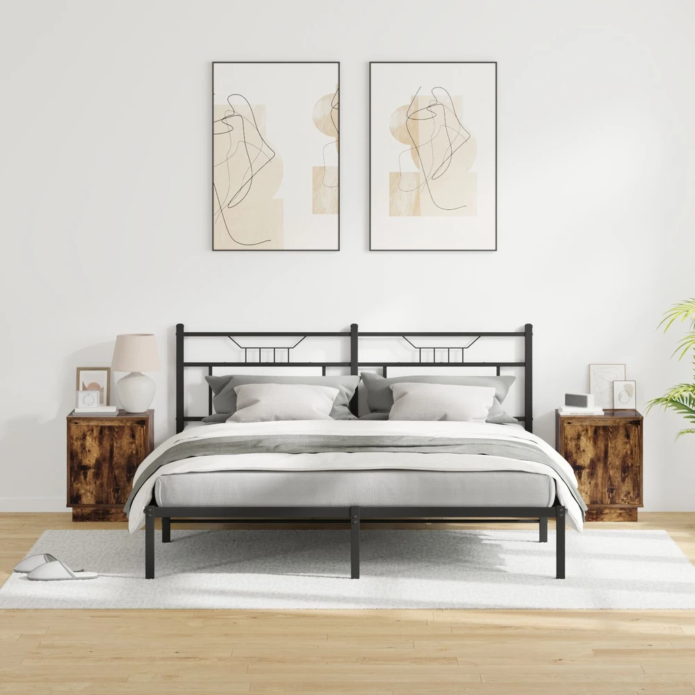Šalia lovos spintelė su 2 pcs Rūkyta ąžuolas 39 x 34.5 x 50 cm