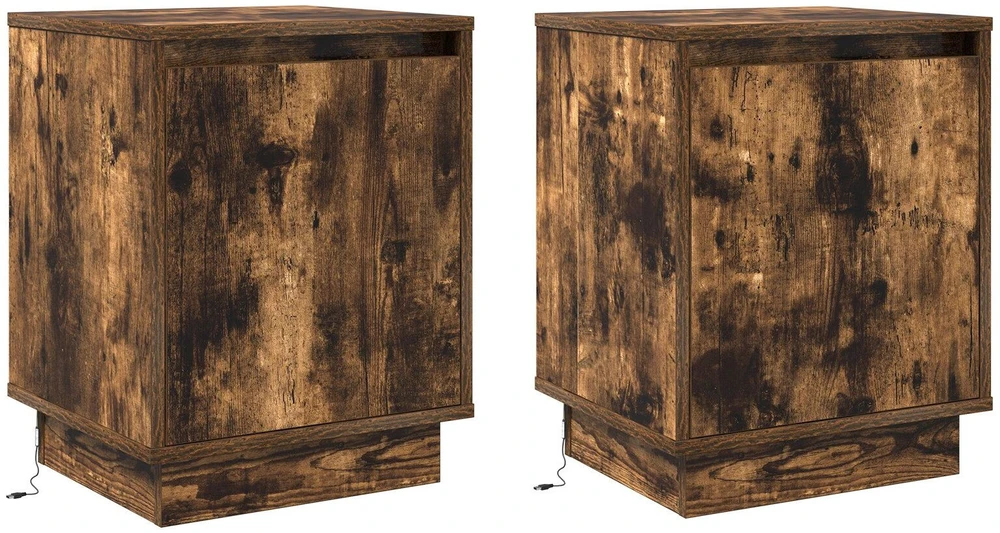 Šalia lovos spintelė su 2 pcs Rūkyta ąžuolas 39 x 34.5 x 50 cm